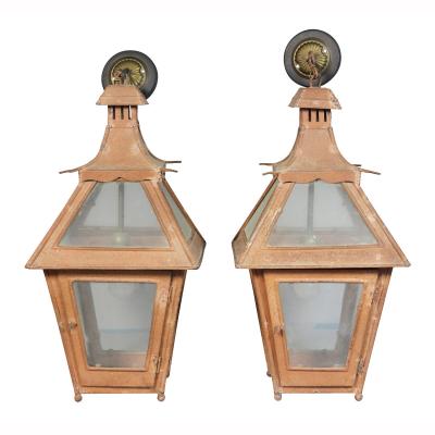 Pair of Tuscan Red Tole Hanging Lanterns