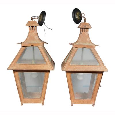 Pair of Tuscan Red Tole Hanging Lanterns