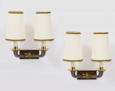 Pair of Two Branch Bronze Neo Classical Sconces 1950s