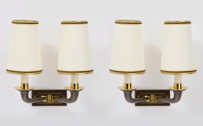 Pair of Two Branch Bronze Neo Classical Sconces 1950s