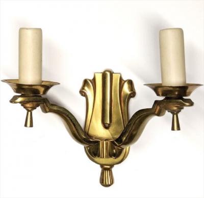Pair of Two Branch Bronze Sconces
