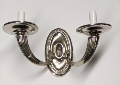 Pair of Two Branch Silvered Metal Sconces