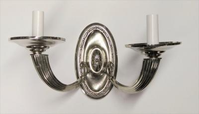 Pair of Two Branch Silvered Metal Sconces