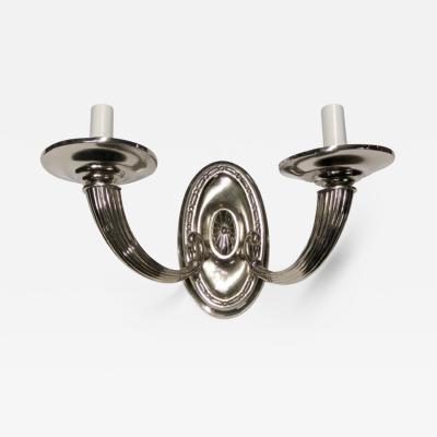 Pair of Two Branch Silvered Metal Sconces
