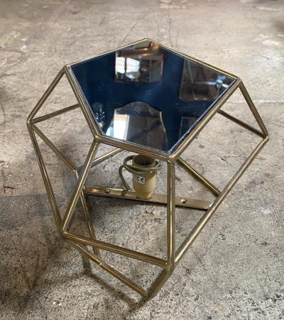 Pair of Two Italian Rhomboidal sculptural brass and Mirror Wall Sconces 1970s