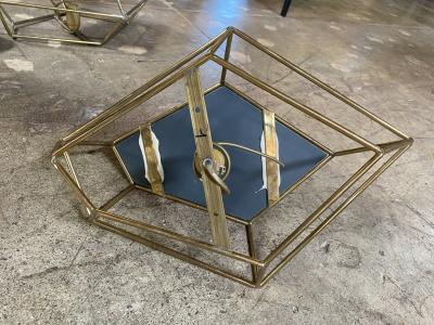 Pair of Two Italian Rhomboidal sculptural brass and Mirror Wall Sconces 1970s