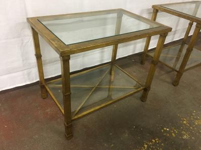 Pair of Two Tier 70s Coffee Table in Gilt Wrought Iron