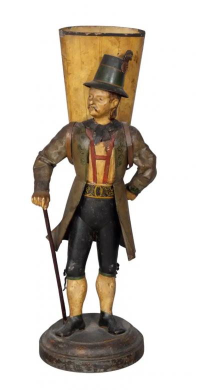 Pair of Tyrolean Tole Figural Vases