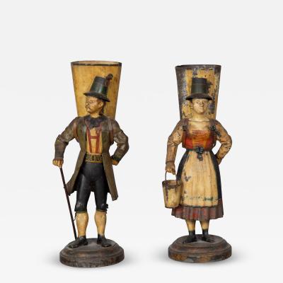 Pair of Tyrolean Tole Figural Vases