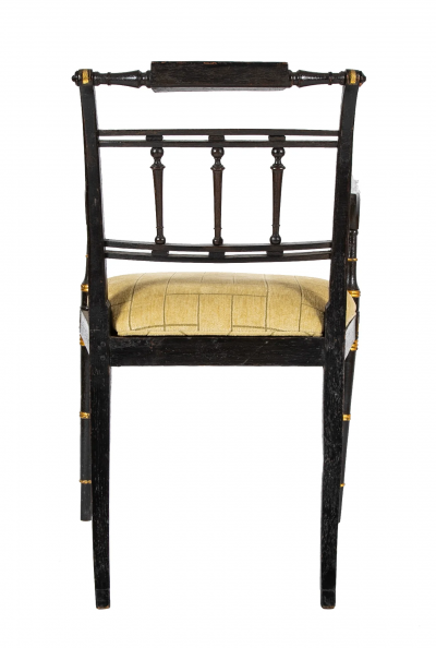 Pair of Unique Regency Greek Key Gilt Stenciled Armchairs