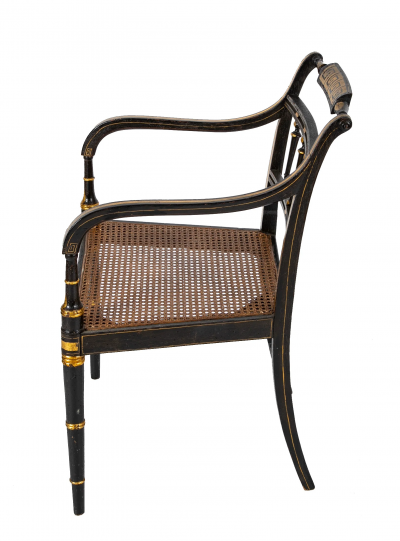 Pair of Unique Regency Greek Key Gilt Stenciled Armchairs