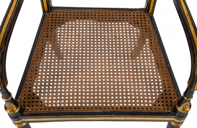 Pair of Unique Regency Greek Key Gilt Stenciled Armchairs