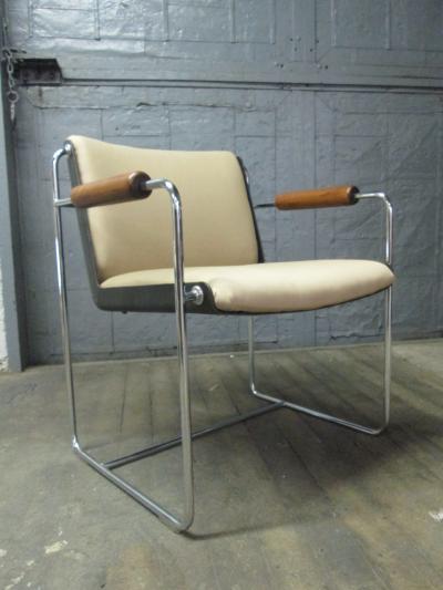 Pair of Unique Wood and Chrome Armchairs