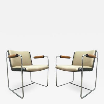 Pair of Unique Wood and Chrome Armchairs