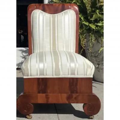 Pair of Unusual Antique Art Deco Mahogany Slipper Chairs