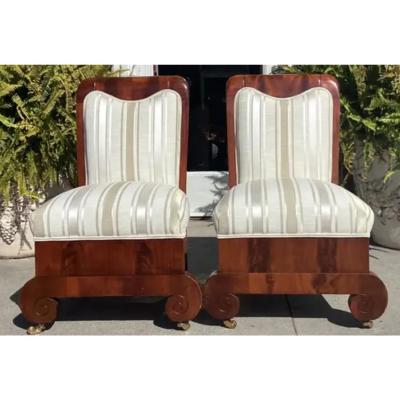 Pair of Unusual Antique Art Deco Mahogany Slipper Chairs