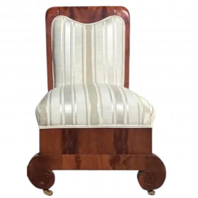 Pair of Unusual Antique Art Deco Mahogany Slipper Chairs