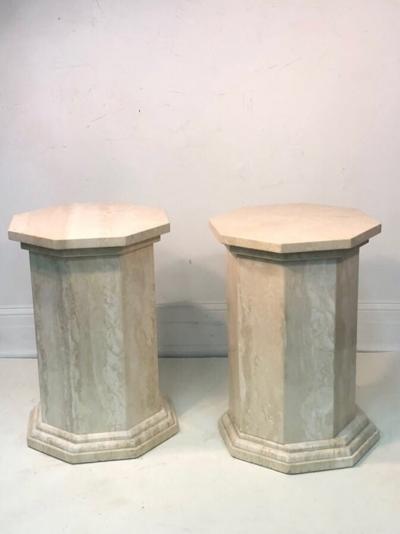Pair of Unusual Octagonal Design Travertine Pedestals