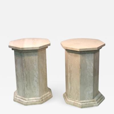 Pair of Unusual Octagonal Design Travertine Pedestals