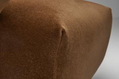 Pair of Upholstered Armchairs with Geometric Armrests Europe ca 1950s