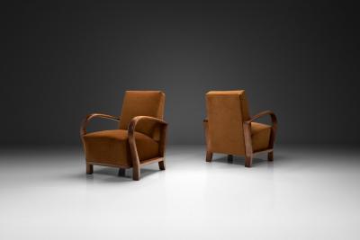 Pair of Upholstered Burnt Orange Armchairs Europe 20th Century