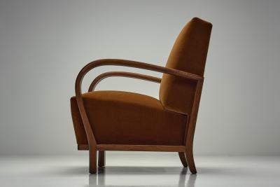 Pair of Upholstered Burnt Orange Armchairs Europe 20th Century