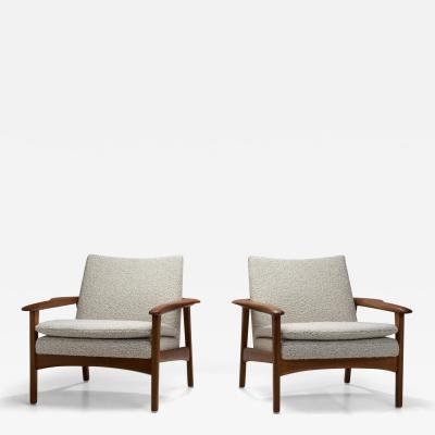 Pair of Upholstered Easy Chairs in Teak Germany Mid 20th Century