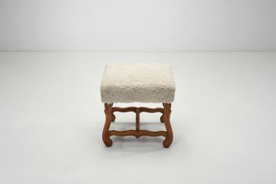 Pair of Upholstered Footstools with Curved Wooden Legs Europe Mid 20th Century