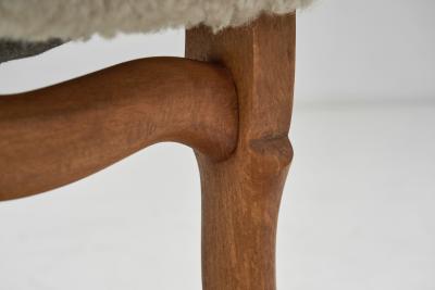 Pair of Upholstered Footstools with Curved Wooden Legs Europe Mid 20th Century