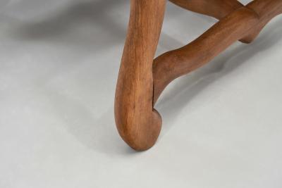 Pair of Upholstered Footstools with Curved Wooden Legs Europe Mid 20th Century