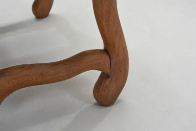 Pair of Upholstered Footstools with Curved Wooden Legs Europe Mid 20th Century