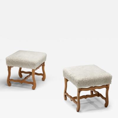 Pair of Upholstered Footstools with Curved Wooden Legs Europe Mid 20th Century