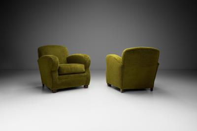 Pair of Upholstered Green Armchairs Europe Mid 20th Century