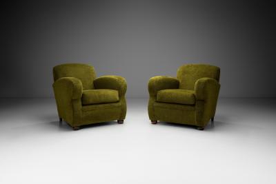 Pair of Upholstered Green Armchairs Europe Mid 20th Century