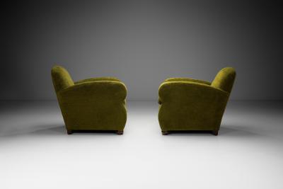 Pair of Upholstered Green Armchairs Europe Mid 20th Century