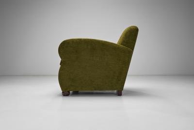 Pair of Upholstered Green Armchairs Europe Mid 20th Century
