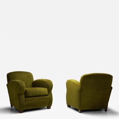 Pair of Upholstered Green Armchairs Europe Mid 20th Century