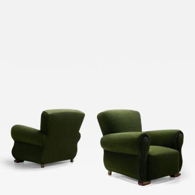 Pair of Upholstered Green Armchairs Europe Mid 20th Century