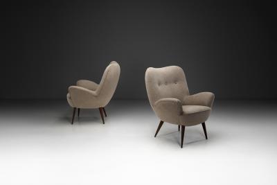 Pair of Upholstered Italian Armchairs with Tufted Buttons Italy 1950s