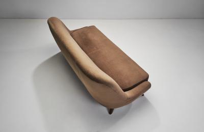 Pair of Velour Two Seater Sofa with Solid Wood Legs Europe ca 1950s