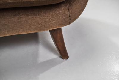 Pair of Velour Two Seater Sofa with Solid Wood Legs Europe ca 1950s