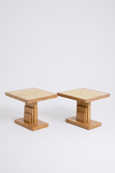 Pair of Velum and Birch Side Tables