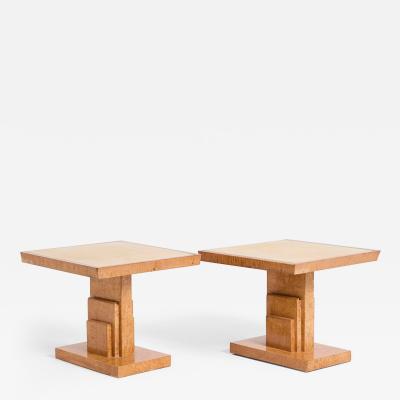 Pair of Velum and Birch Side Tables