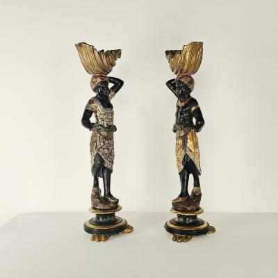Pair of Venetian Blackamoor Figurines Italy circa 1920