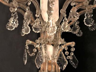 Pair of Venetian Crystal Ten Lights Wall Sconces circa 1940