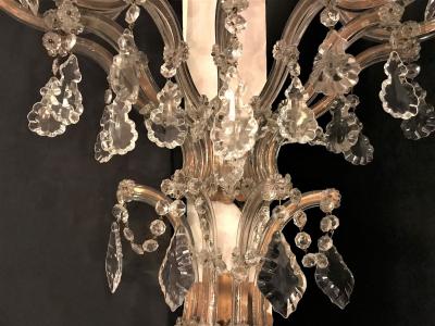 Pair of Venetian Crystal Ten Lights Wall Sconces circa 1940