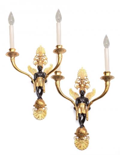 Pair of Venetian Gilt Bronze Standing Angel Wall Light Sconces