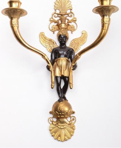 Pair of Venetian Gilt Bronze Standing Angel Wall Light Sconces