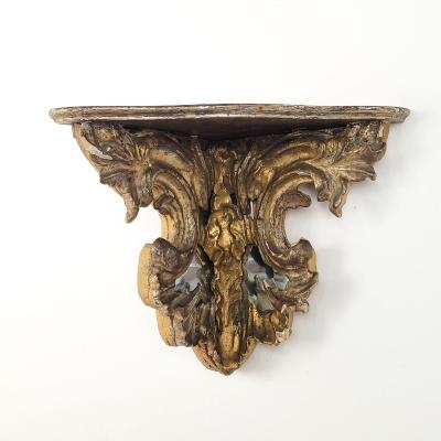 Pair of Venetian Mecca and Mirrored Carved Wood Corner Shelves circa 1800