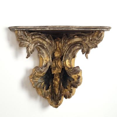 Pair of Venetian Mecca and Mirrored Carved Wood Corner Shelves circa 1800